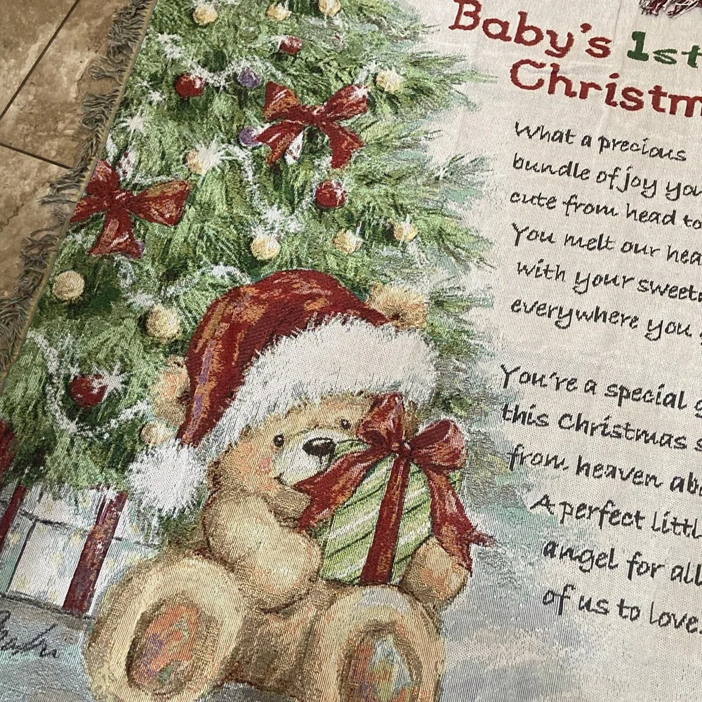 Festive Baby's First Christmas Blanket with Bear and Tree
